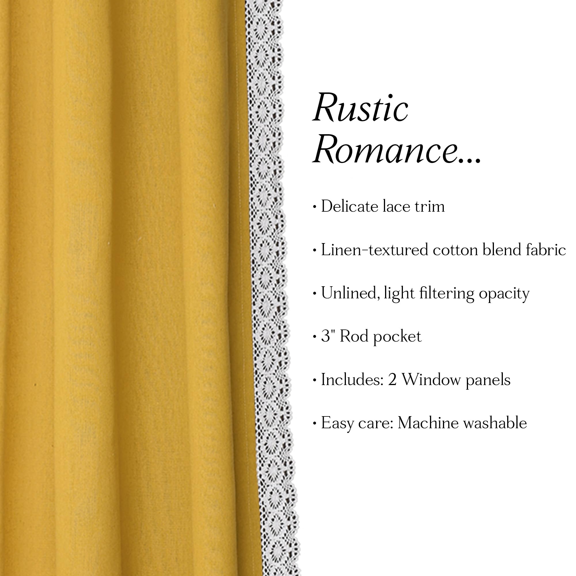 Lush Decor Rosalie Paire de Rideaux de fenêtre Style Rustique pour Salon, Salle à Manger, Chambre à Coucher 213,4 x 137,2 cm Jaune 213,4 x 137,2 cm