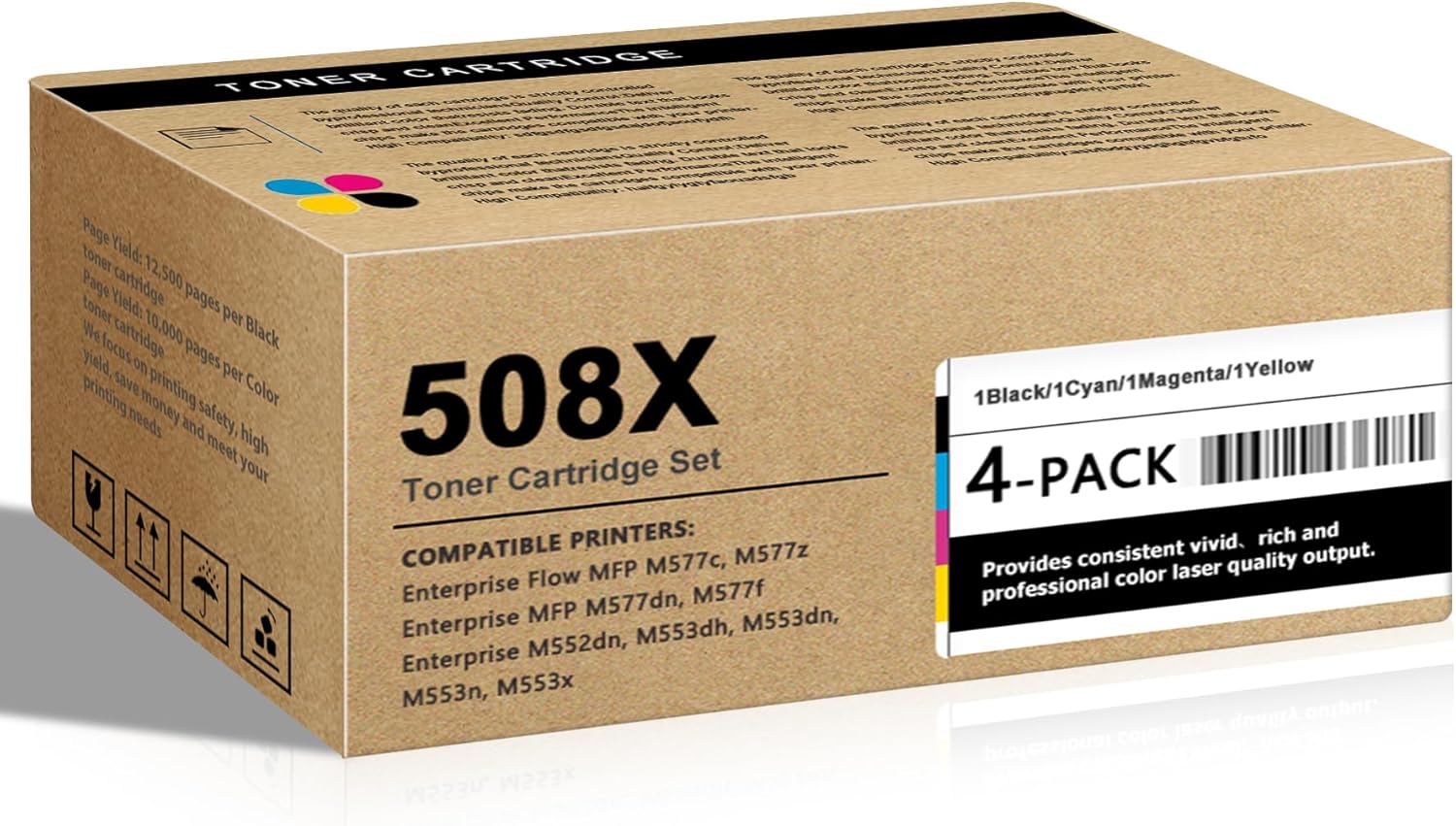 508X Toner Cartridge Set, 4-Pack( 1Black/1Cyan/1Magenta/1Yellow) Replacement for 508 508X Toner Cartridge CF360X CF361X CF362X CF363X Compatible for M553 M552 553 MFP M577 Series Printer
