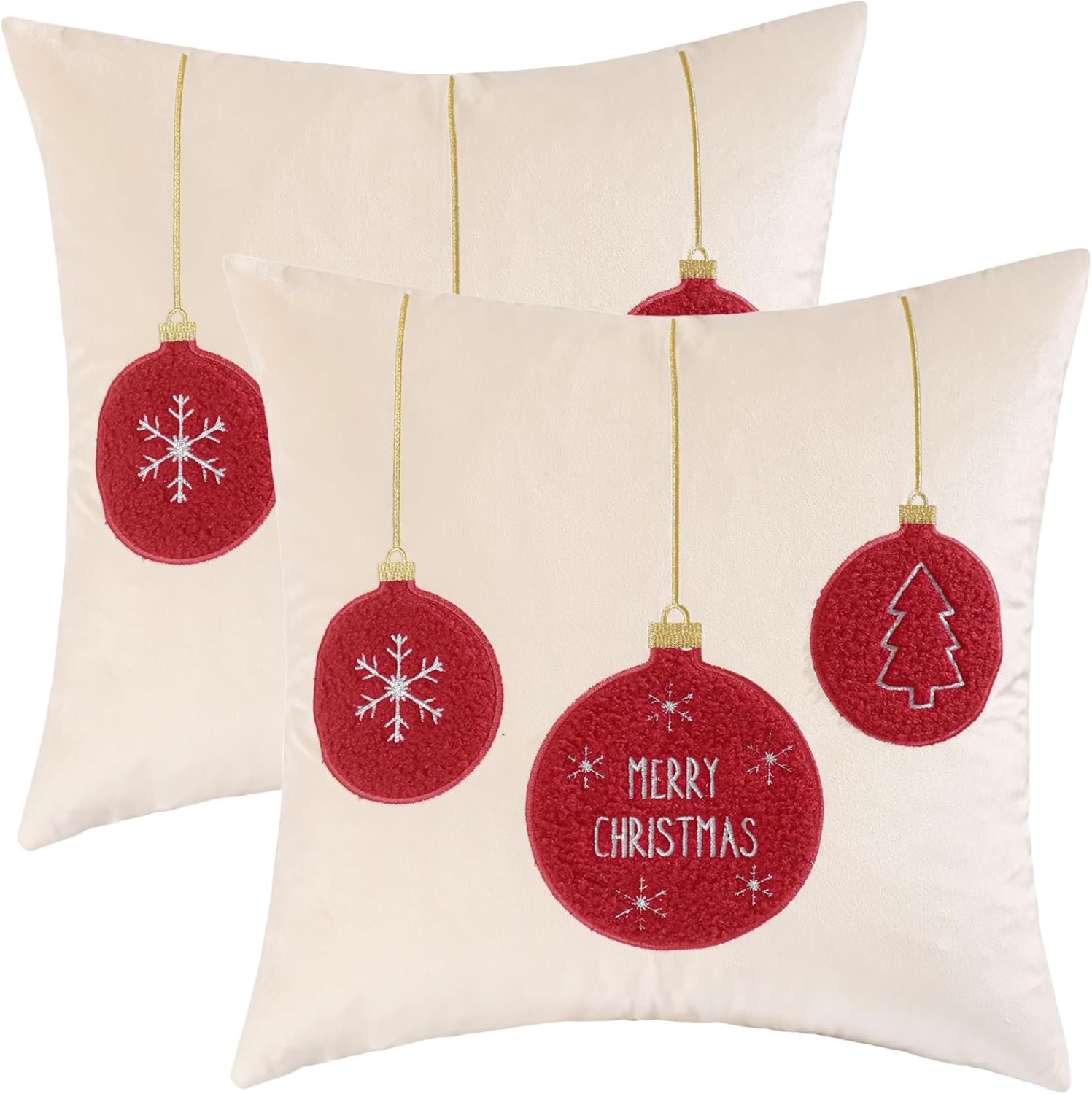 Christmas Throw Pillow Cover 18 x 18 inch Set of 2 Red Jingle Bells Velvet Pillow Case Merry Xmas Party Decor Pillowcase Winter Holiday Cushion Case