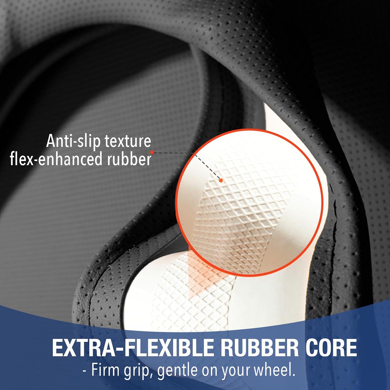 PINCTROT XL 17.5-18in Nappa Leather Supported Grip Steering Wheel Cover for Semi Truck, Fits RV, Big Rig Trucker, 18 Wheeler and Classic Cars, Anti-Slip Slim Perforated Design 17.5-18 Inch (Black)