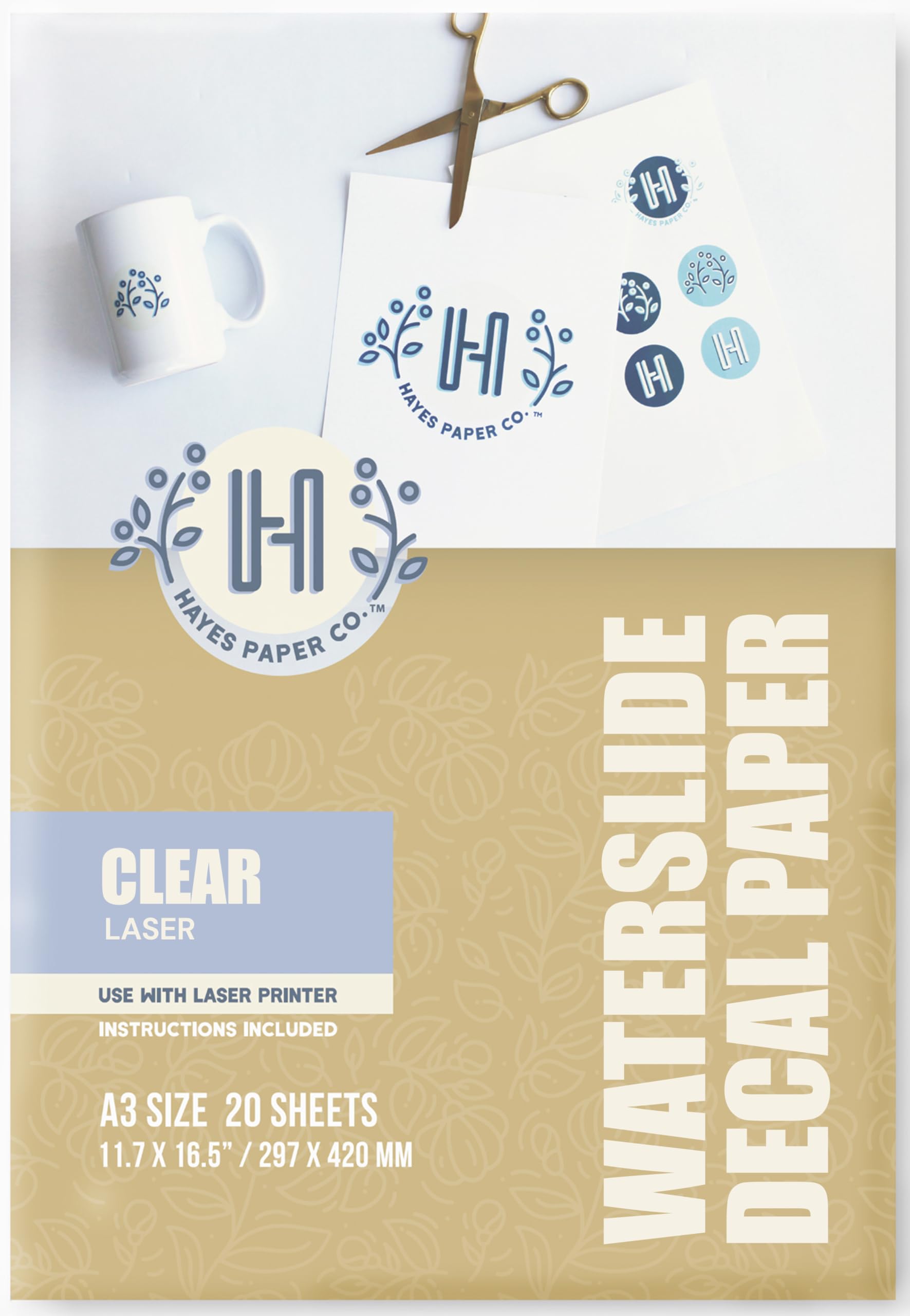 Hayes Paper Co. Waterslide Decal Paper Laser Clear (A3, 20 Sheets)