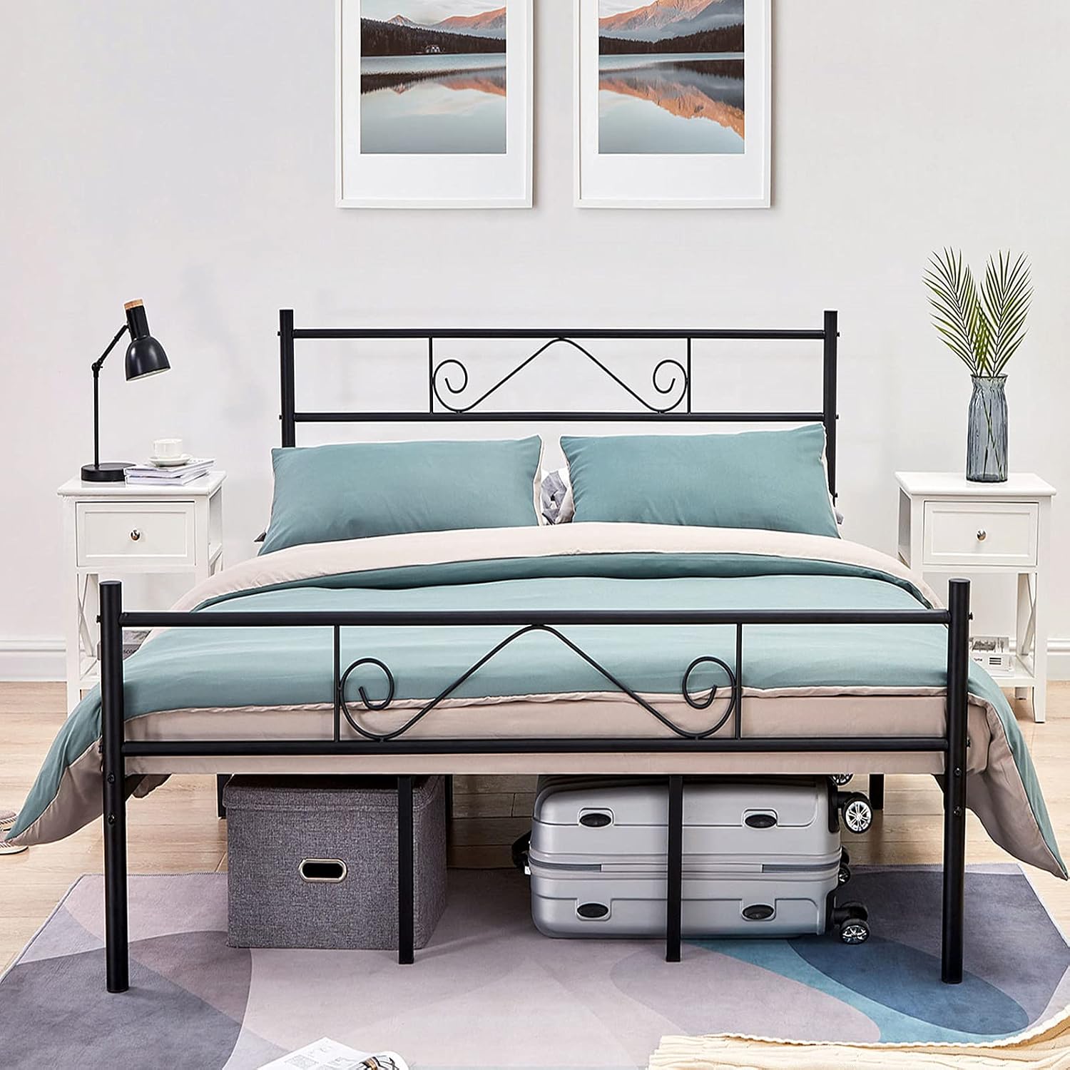 GreenForest Full Size Bed Frame with Headboard Metal Platform Bed with Double Heavy Duty Center Support Legs 11inch Mattress Foundation with Storage No Box Spring Needed Easy Assembly,Black