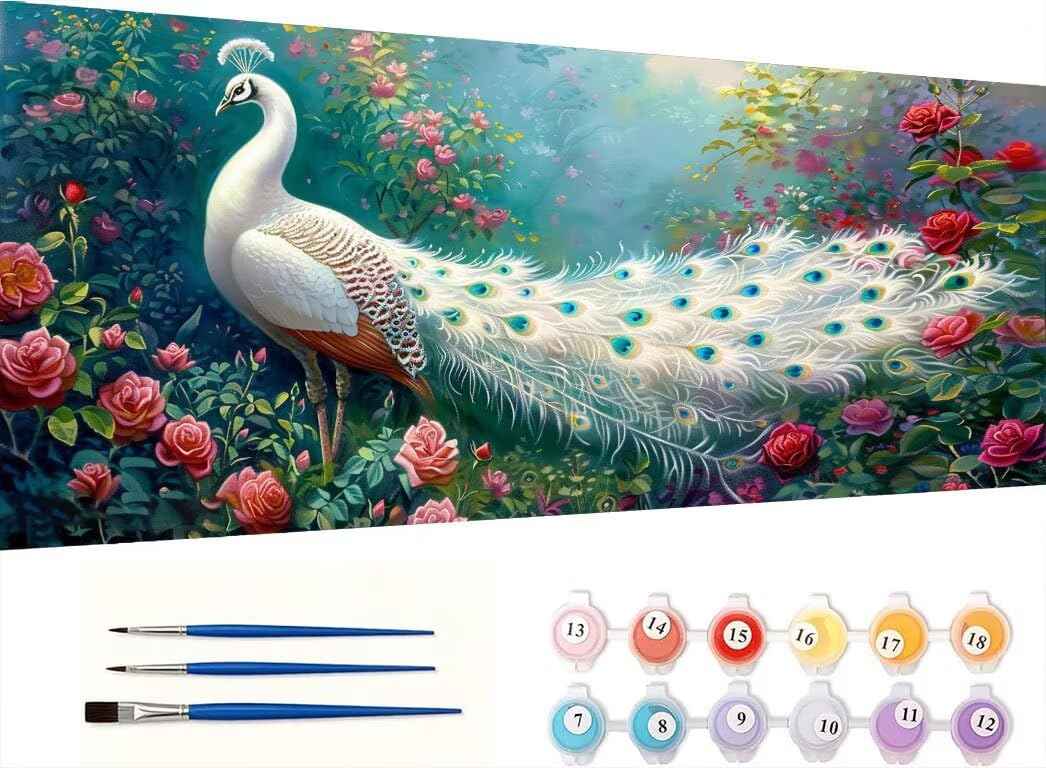 Peinture par Numéros Kit Adultes, Paon Blanc, 80x110cm 4JGWX-12