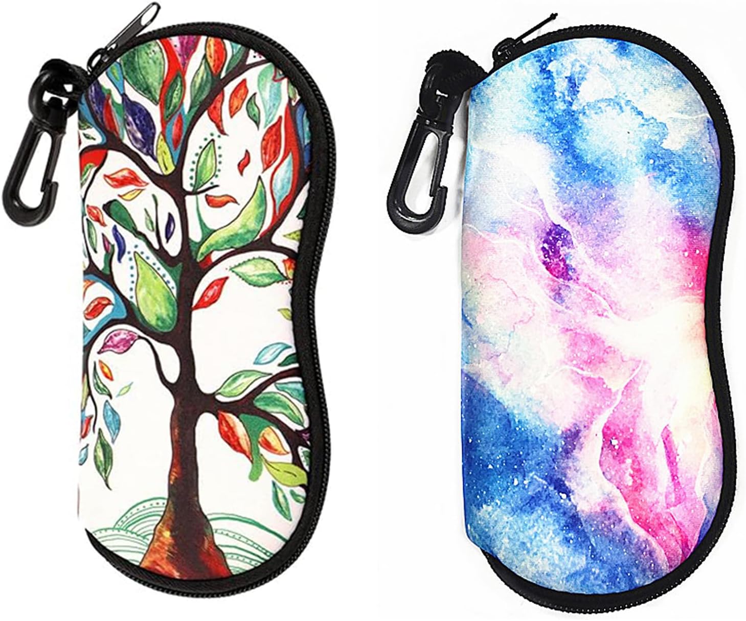 2 Pieces Soft Sunglasses Case,Neoprene Zipper Glasses Pouch,Portable Eyeglasses Bag with Hook