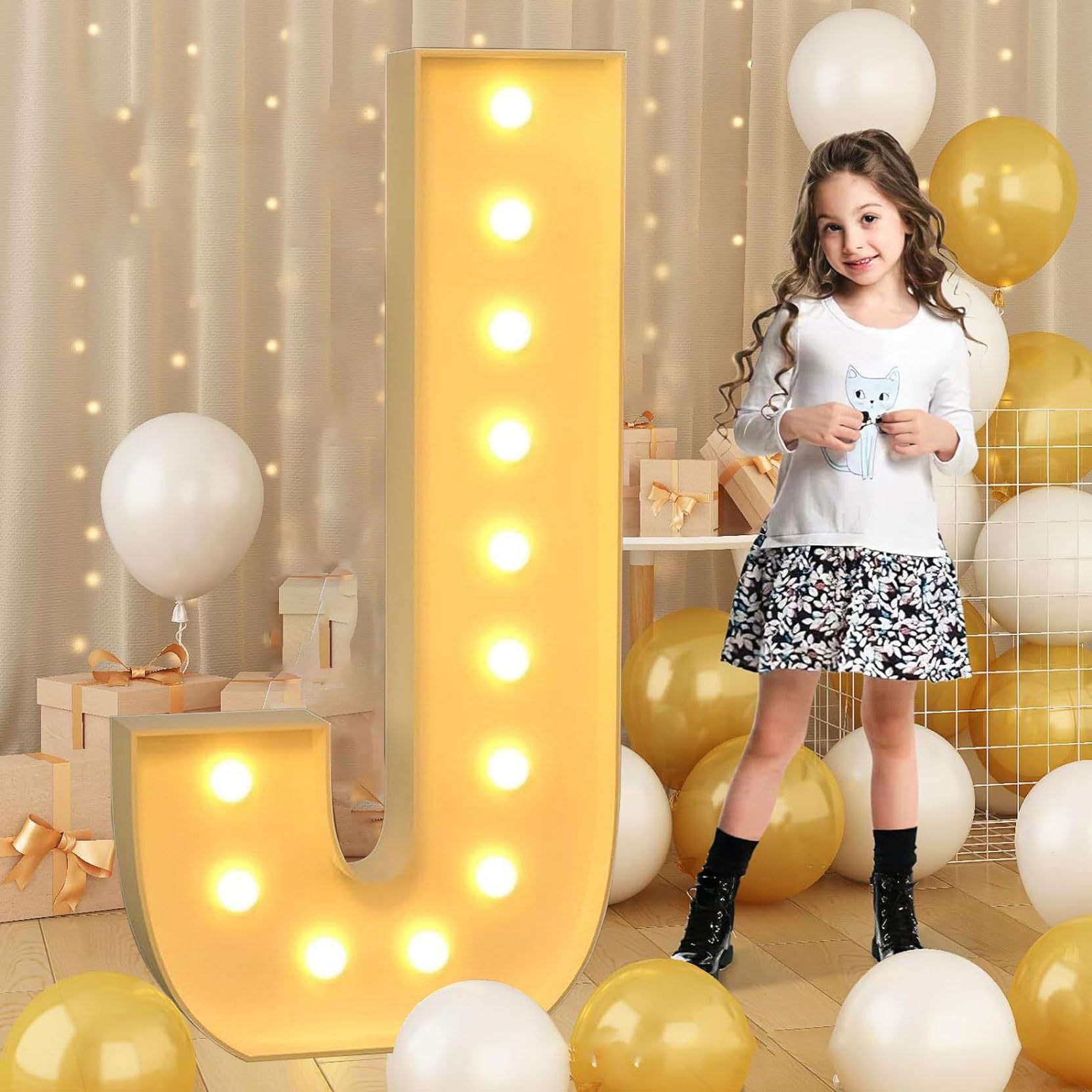 100cm-3.3ft Giant LED Light Up Letter J, Mosaic Marquee Light Up Sign, LED Letters Lamps for Valentine's Day Birthday Christmas New Year