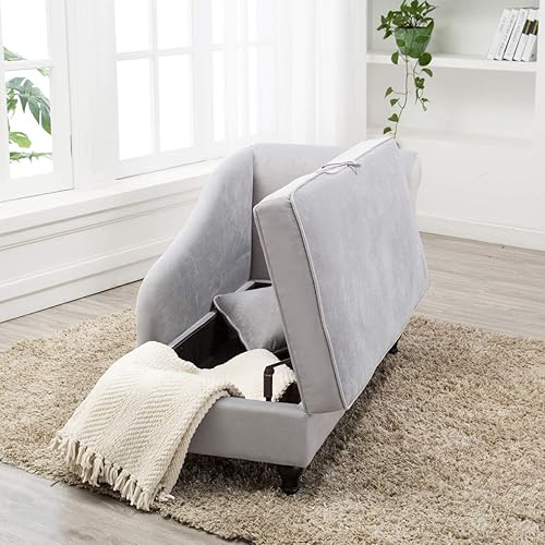 Miniatura 3 de Yongqiang Sofá chaise lounge tapizado con almacenamiento para interior, reclinable, para sala de estar o recámara, color gris, terciopelo Gris,Beige