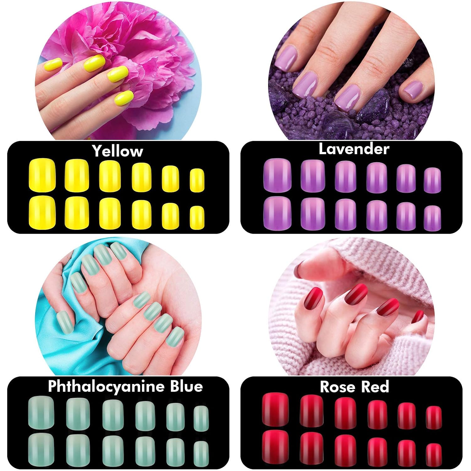864 Pieces Short Square Press on Nails 12 Colors Medium Ballerina Square Nails Full Cover Glossy Coffin Square Fake Nails Colorful Artificial False Nails for Women and Girls Nail DIY