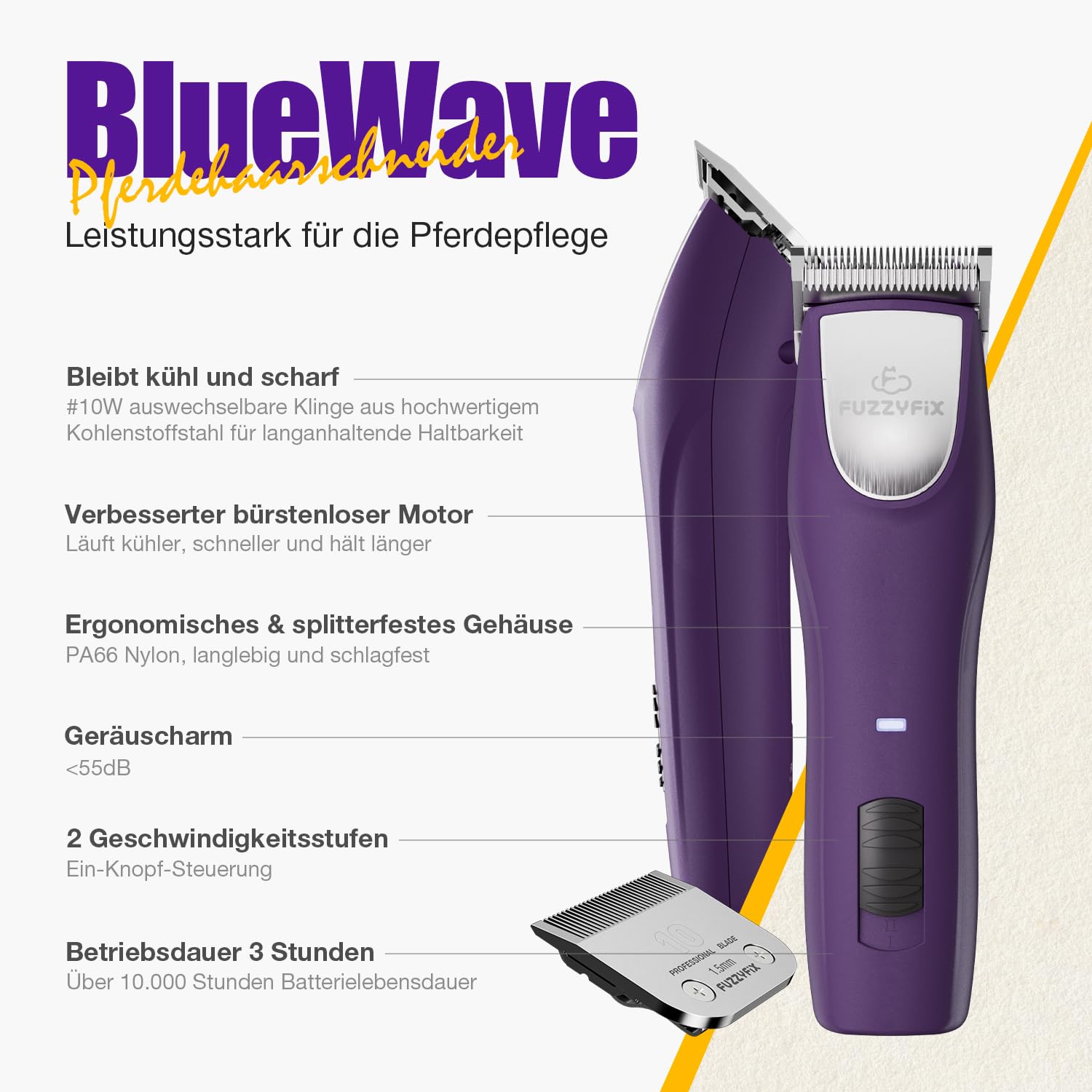 Kabelloses Schermaschine Pferd,2 Geschwindigkeits Ergonomisches Design Leise Schermaschine für Pferde A5 Klinge für Dickes und Verfilztes Haar geeignet für Dicke Pferdhaare