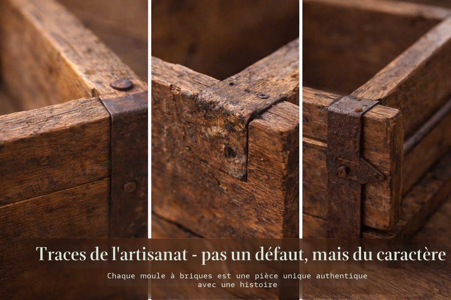 MC-Trend lot de 2 caisses en bois uniques en forme de brique avec ferrures métalliques marron en vieux bois 32 cm boîte de rangement rustique boîte en bois aspect usé style maison de campagne rétro f