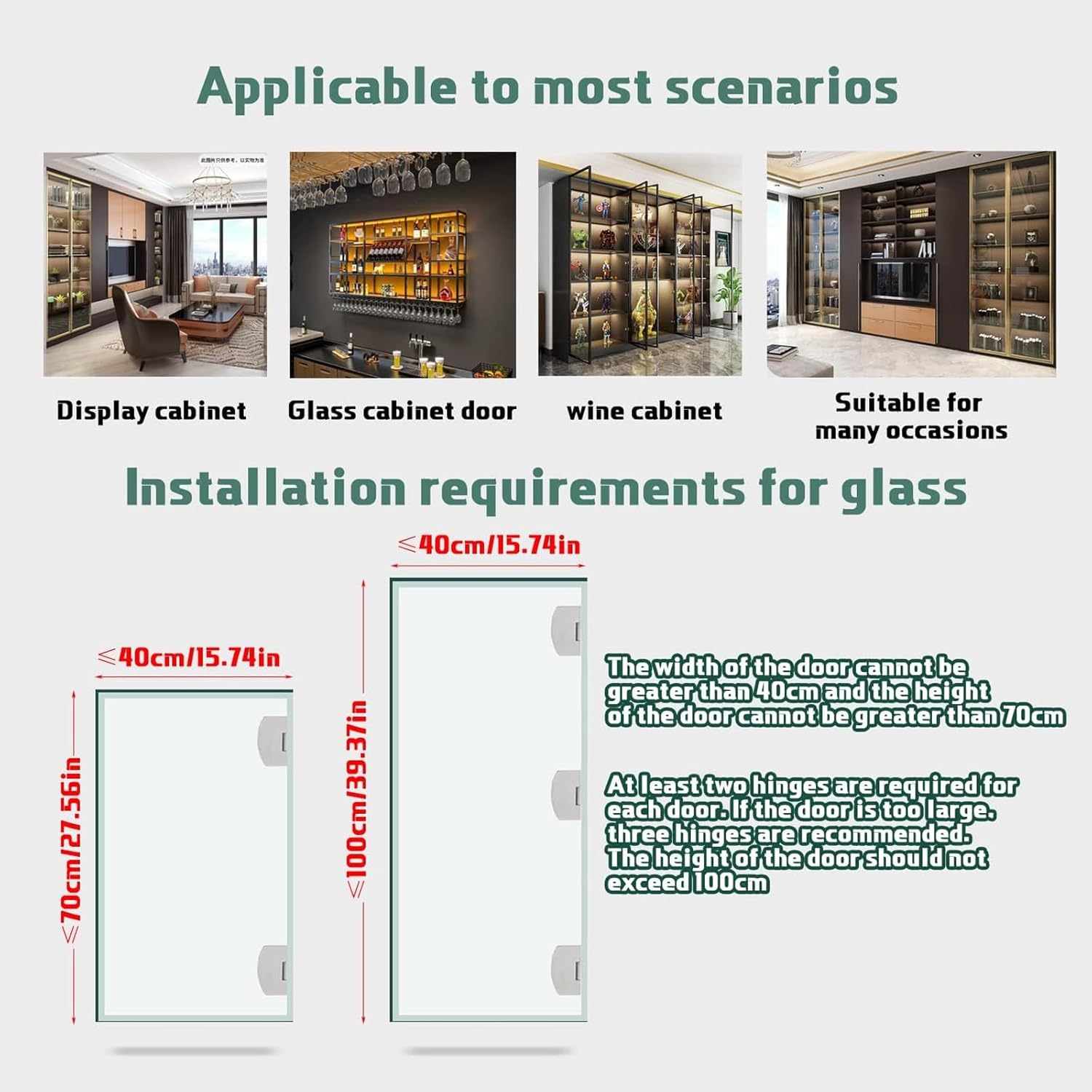 4-Pack No-Drill Glass Door Hinges for Cabinets, Showcases, Wine Cabinets - Heavy Duty Zinc Alloy, Fits 5-10mm Glass Thickness, Matte Finish, Rust-Proof (Large)
