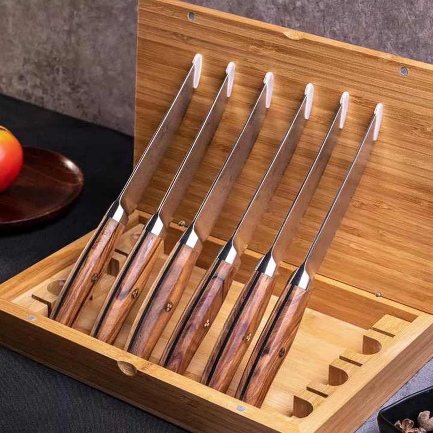 Steak Knives Set of 12 Damascus Steel Steak Knife Set 5 Inch Lightweight and Strong Ergonomic, Wooden Storage Box, Ergonomic Design Luxury Beautiful Handle Dishwasher Safe