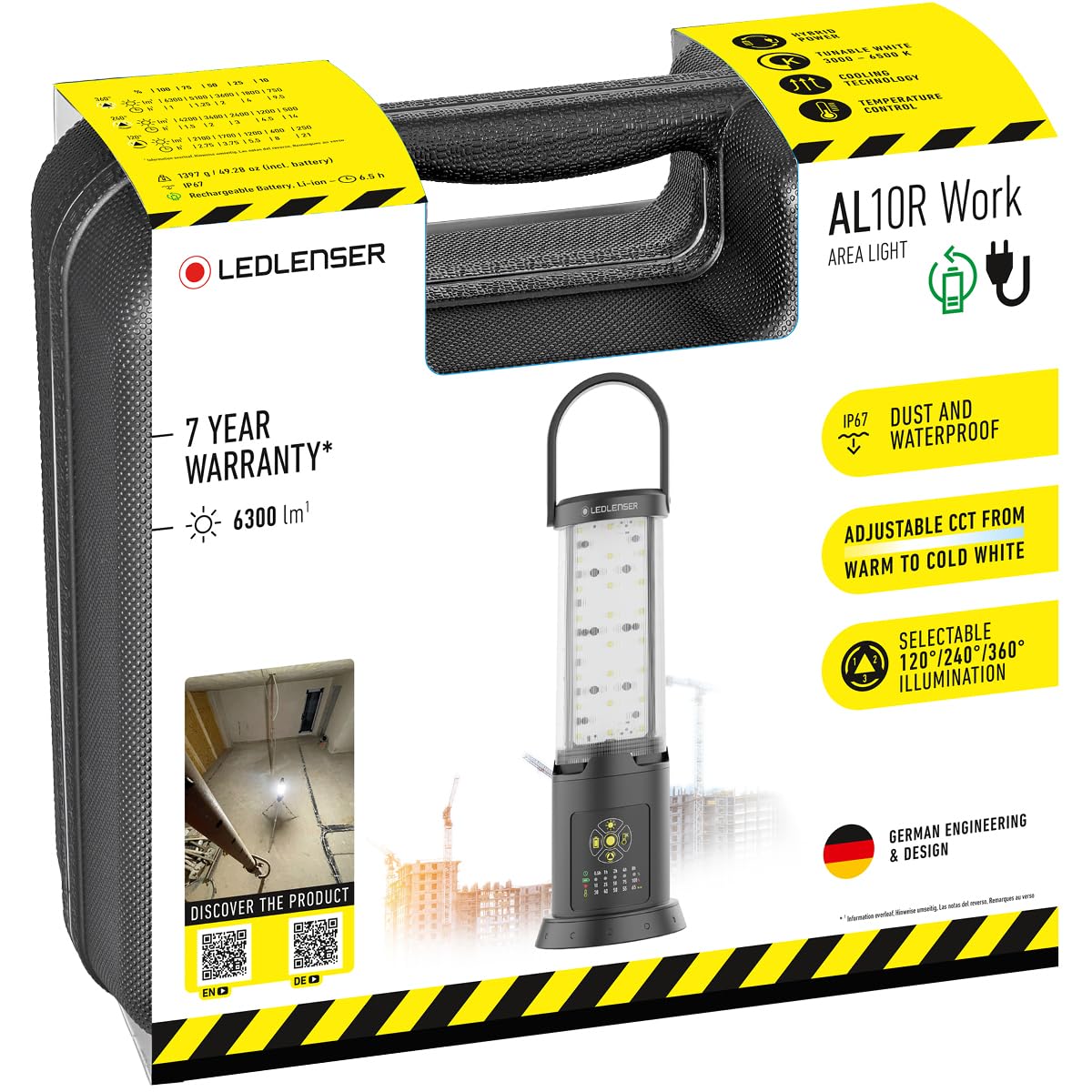 Ledlenser AL10R Latarnia robocza z możliwością ładowania, super jasna 6300LM przenośna i wtykowa lampa, montowalna, zewnętrzna wodoodporna IP67, bateria do 9,5H, lampa LED do warsztatu, garażu