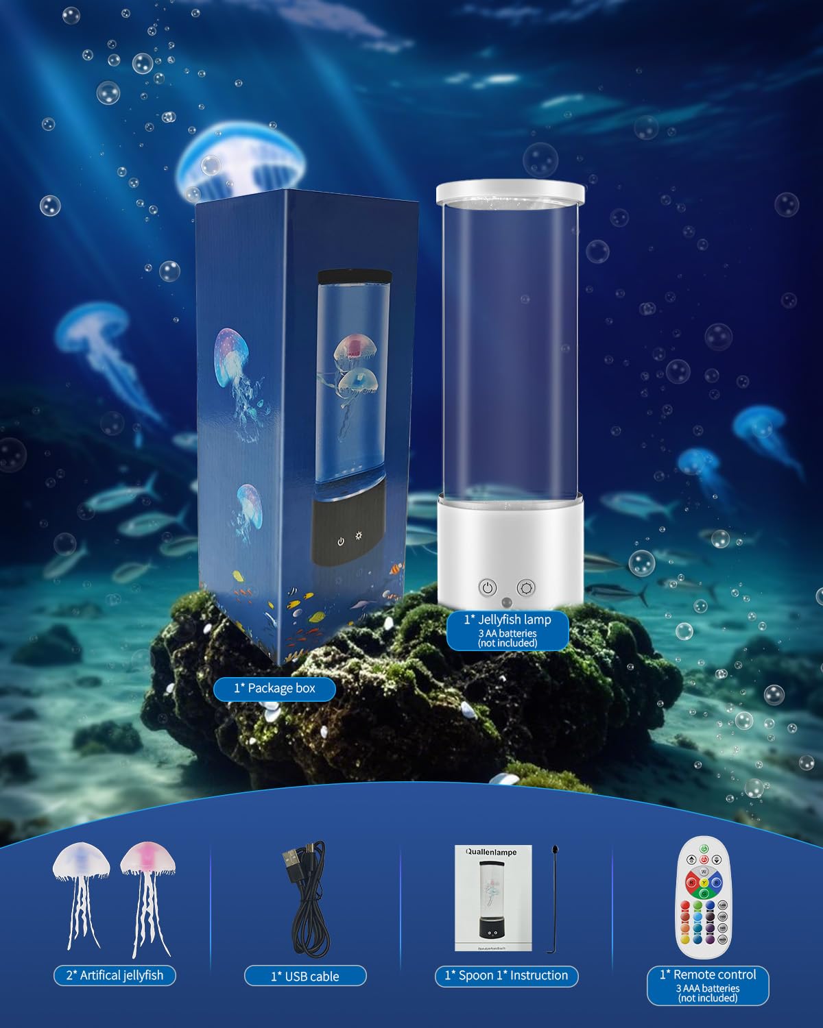 AONESY Lampada Meduse Lampada Lava Meduse Acquario Notturna Telecomando Jellyfish Lamp Lampada a LED con 17 Colori Cangianti, USB Lampada da Tavolo per L'umore, per Casa, Ufficio, Hotel, Bianco