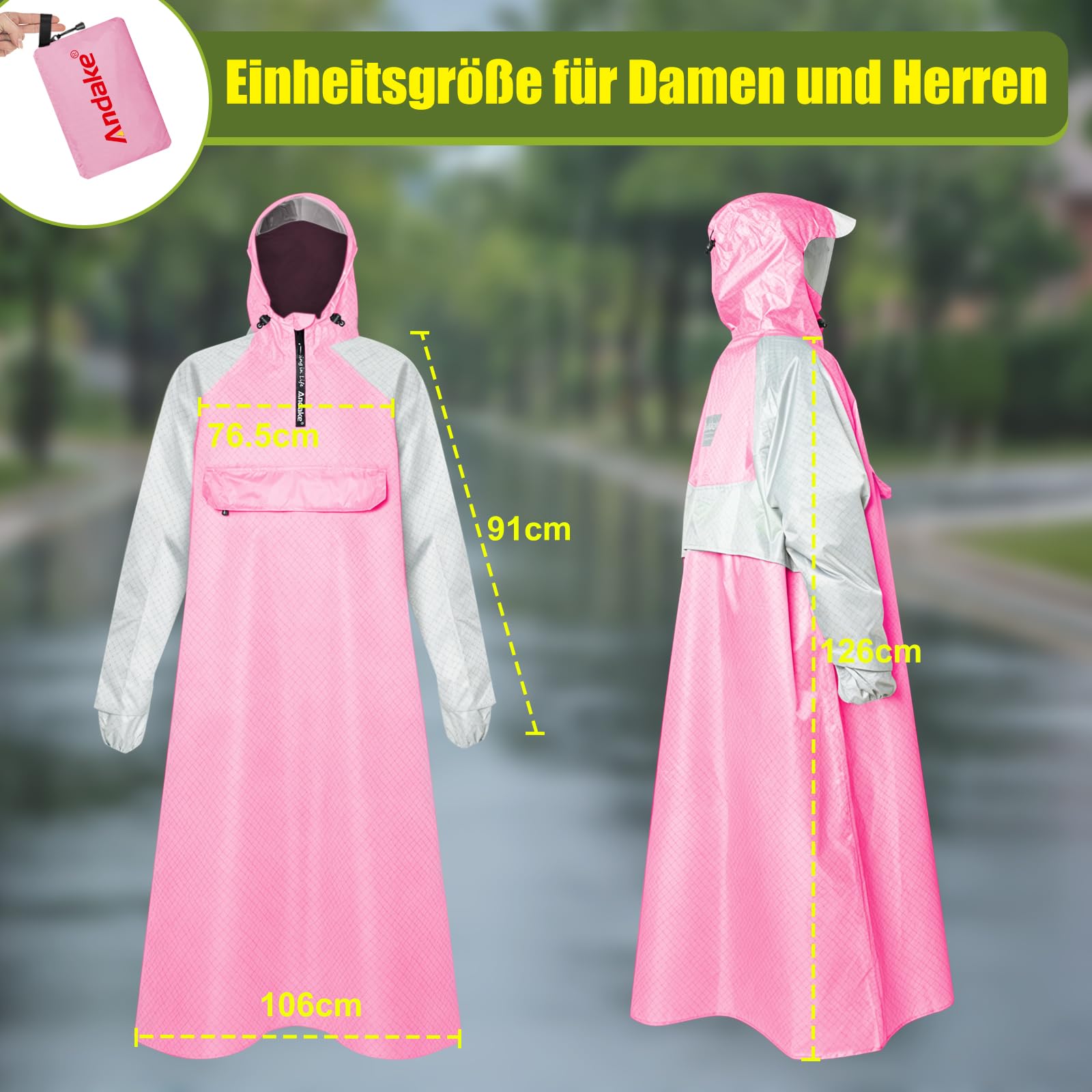 Andake Veste de pluie imperméable, légère et portable avec manches, unisexe, matériau indéchirable, convient pour l'extérieur, le cyclisme, la randonnée, la pêche