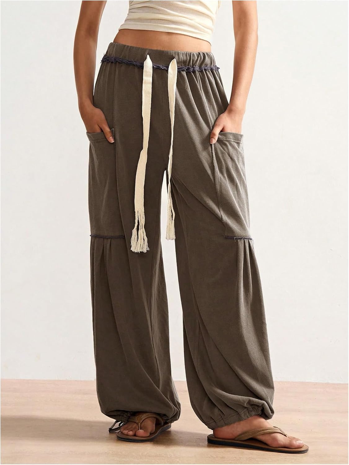 Women's Baggy Harem Pants Drawstring Waist Wide Leg Sweatpants Boho Casual Trousers Joggers with Pockets - Image 5