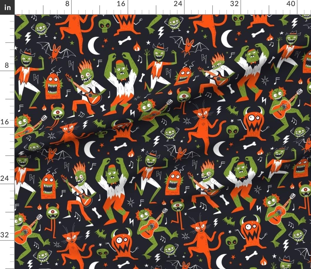 Spoonflower Fabric - Halloween Rock N Roll Monsters Music Dance Dancing Fun Quirky Playful Printed on Petal Cotton Fabric by The Yard - Sewing Quilting Apparel Crafts Decor