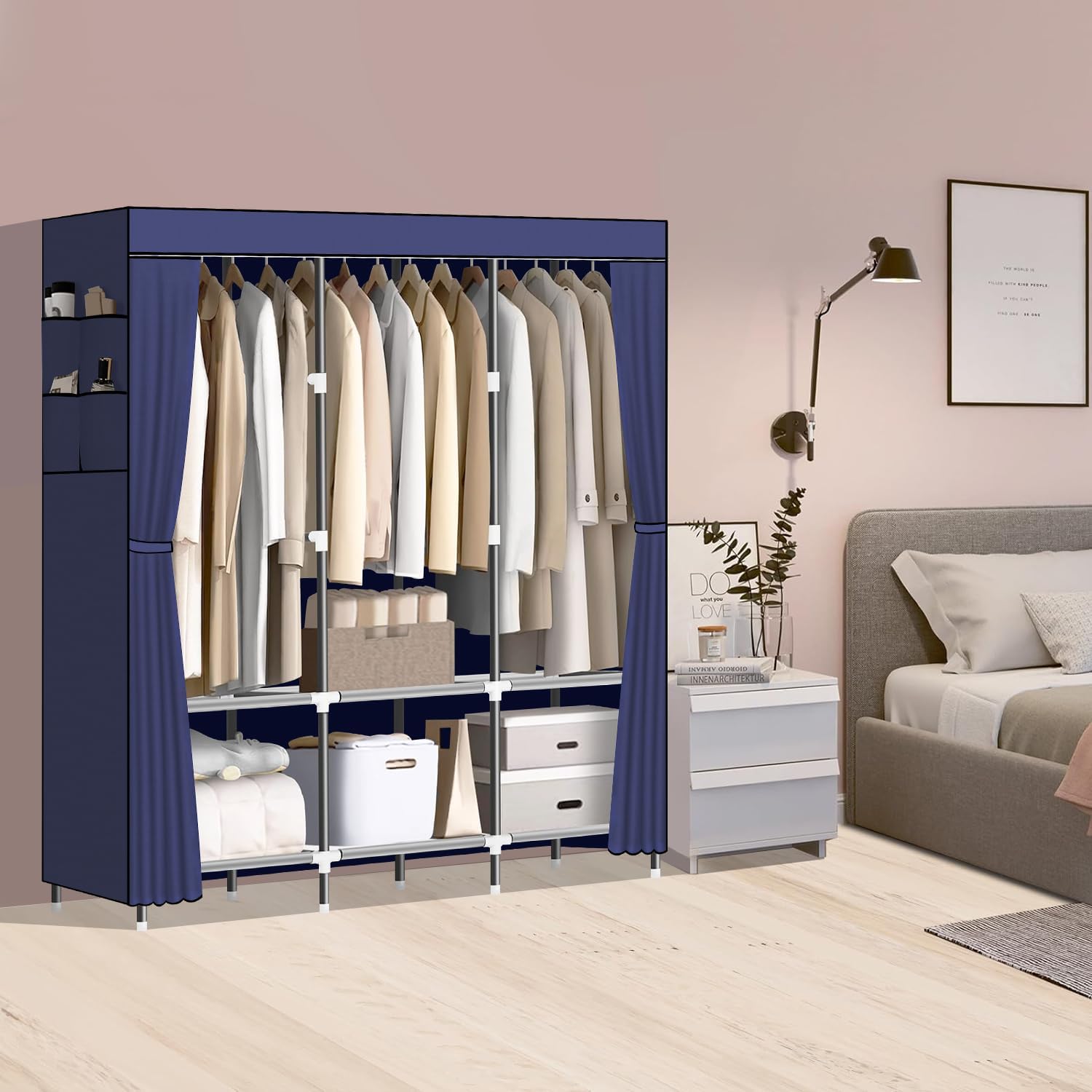 LOKEME Wardrobe Closet,Steel Pipe Diameter 19mm,Portable Closet for Bedroom image 2