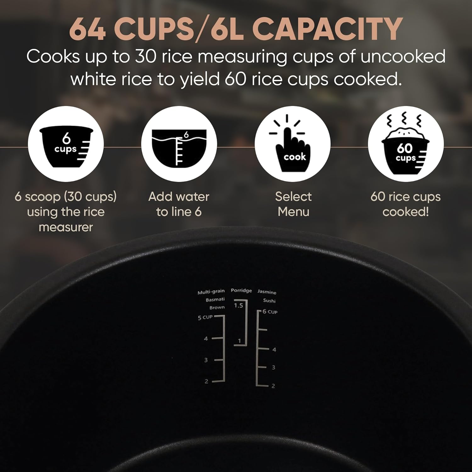 Commercial Large Multi-Function Rice Cooker - Professional 64 Cup Cooked (32 Cup Uncooked) Rice Maker Cooker With Non Stick Pot & Hinged Lid - Brown Rice, Sushi Rice and more