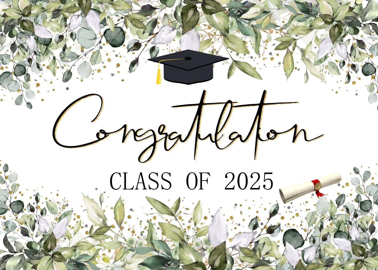 LYCGS 7X5ft Graduation Class of 2025 Green Leaves Backdrop Graduation Party Photography Background X-250