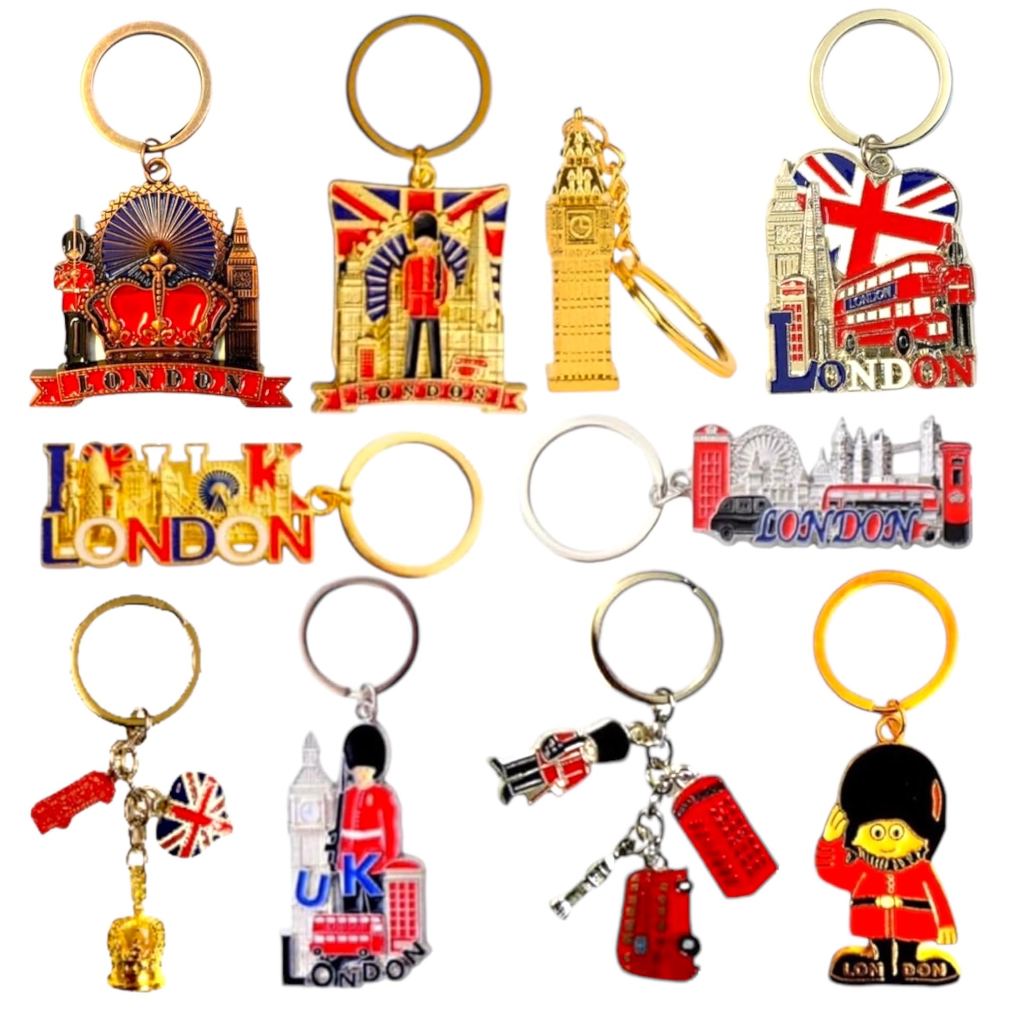 Bells Box 10 London Souvenir Keyrings - British Souvenirs Keychain - Union Jack Keyring - London charm keyring - England UK Gift
