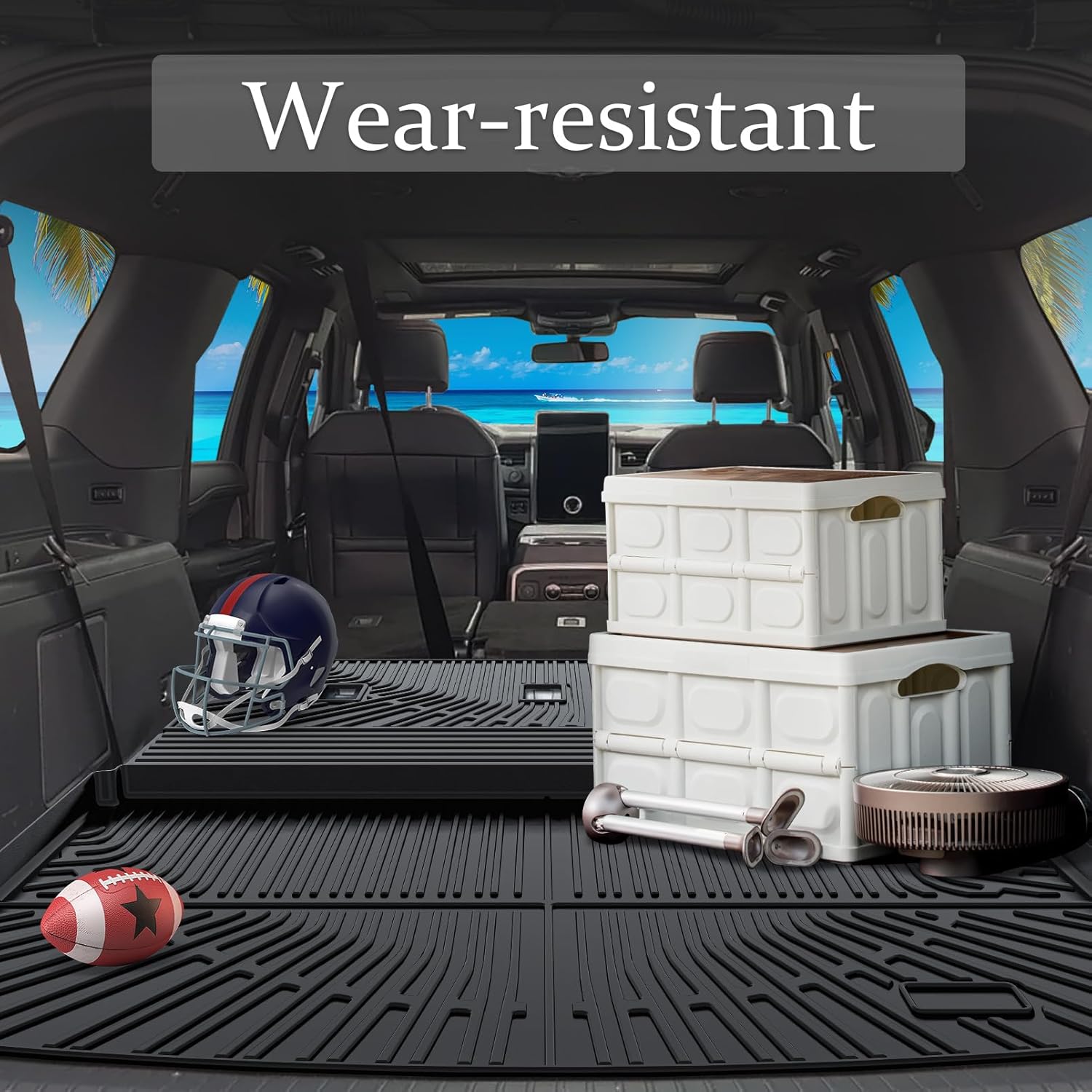 Car Floor Mats for Ford Expedition MAX 2018-2024 (Only Fit Max 8 Seats) with Cargo Liner and Backrest Mats All Weather TPE Full Coverage Custom Fit Waterproof Accessories Black - Image 4