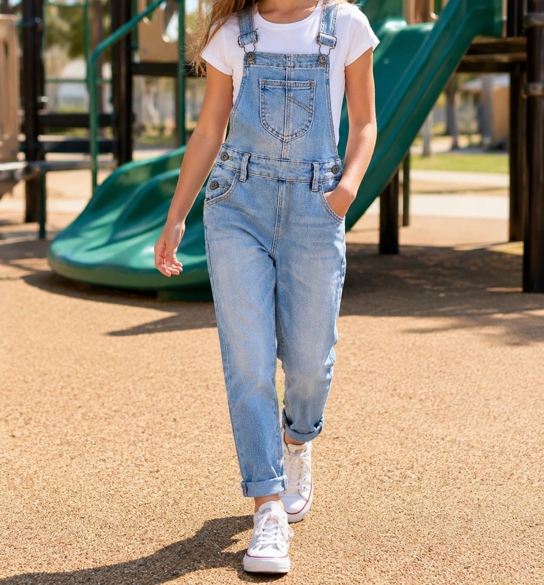KIDSCOOL Salopette in denim stretch con bretelle regolabili per bambina