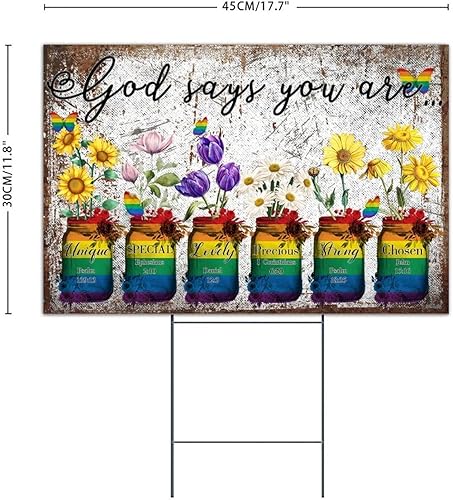 Miniatura 3 de Autravelco God Says You are Unique - Letrero de patio especial encantador de 12 x 18 pulgadas, LGBTQ religioso cristiano divertido con estacas para