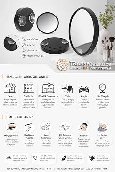 Transformacion 10X Büyüteçli Makyaj Aynası - Çift Vantuzlu Kristal Akrilik 9 cm Taşınabilir Seyahat Tipi Büyüteçli Ayna, Hassas Epilasyon, Gözenek ve Siyah Nokta Temizleme Aynası 723340