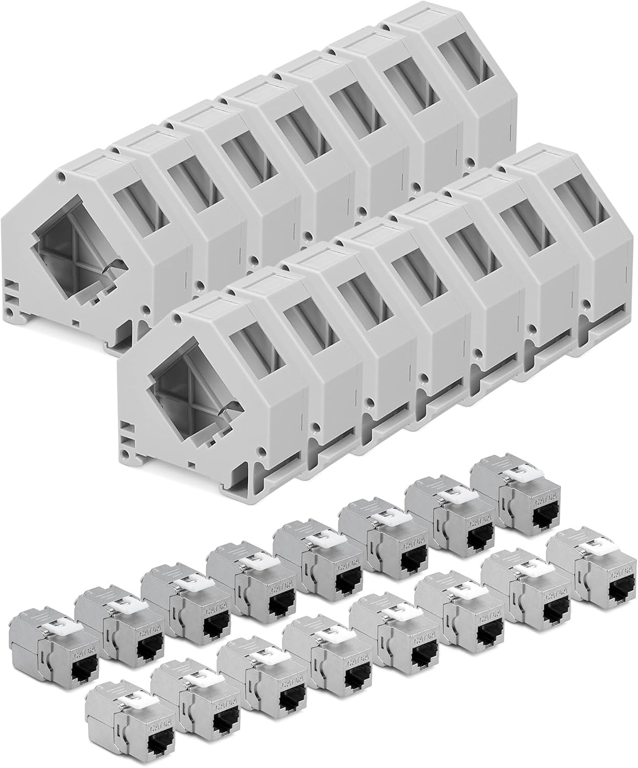 kwmobile 16x Moduł Keystone RJ45 Cat 6a - Moduły krosowe do podłączenia kabla RJ45 - Złącze ekranowane z uchwytem na szynę DIN