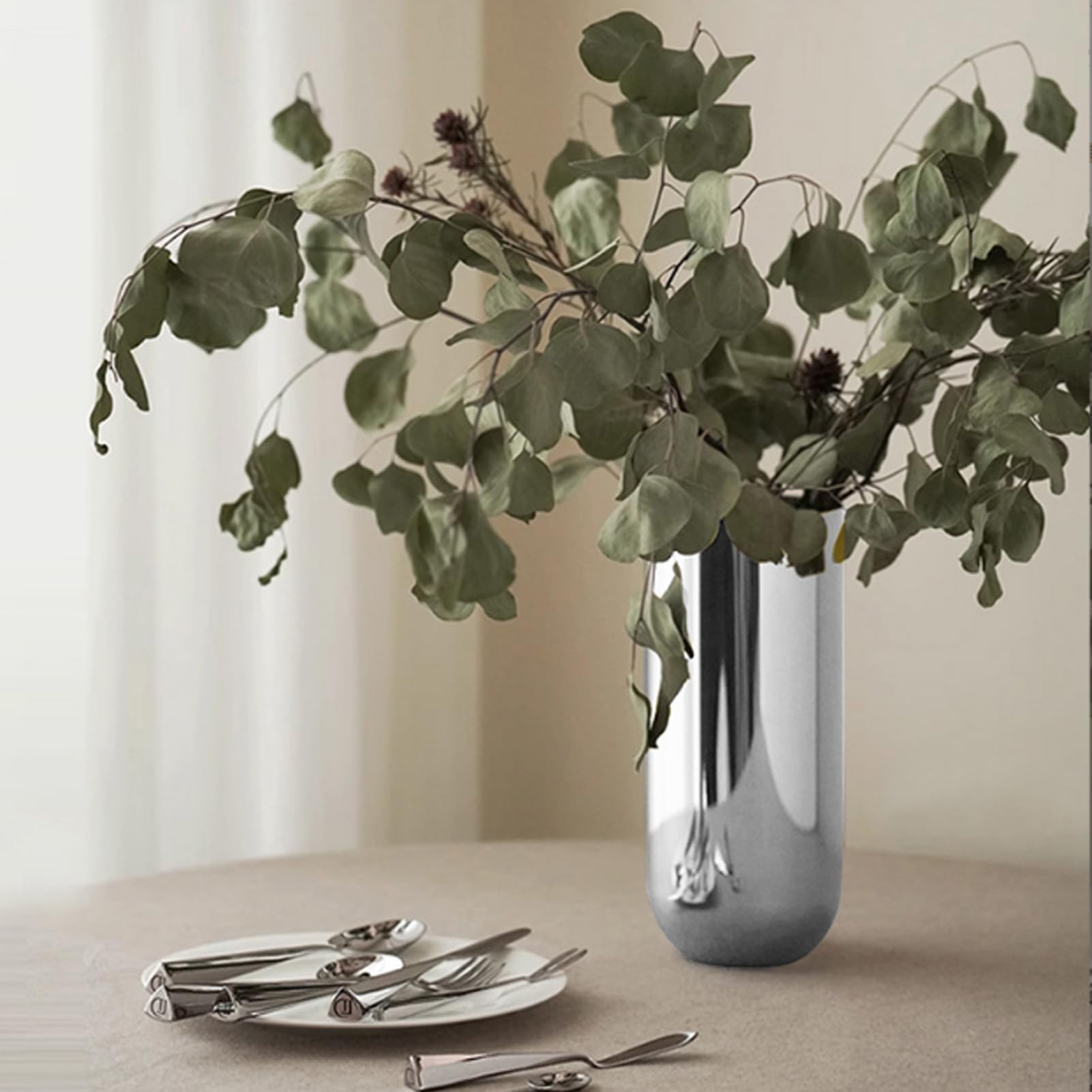 Jarrón de Metal, Jarrón Plateado de Acero Inoxidable de Diseño único para Flores, Decoración del Hogar, Oficina, Boda, Tamaño 23 X 10 Cm, Decoración de Escritorio Moderna,