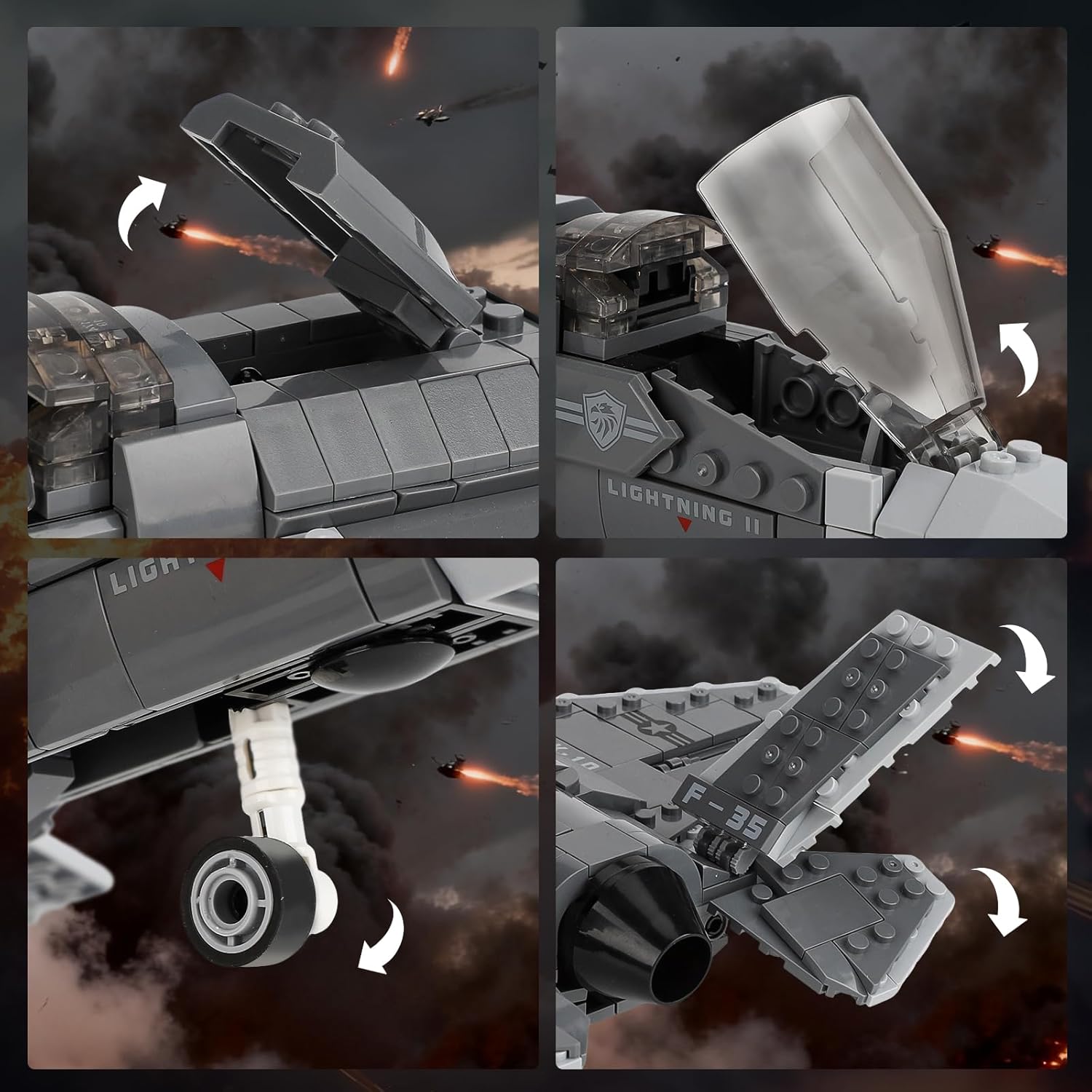 F Stealth Fighter Jet Building Model Set (597 Pieces) - Compatible with Lego Plane Set, Military Aircraft Model Kit, Gifts for Adults