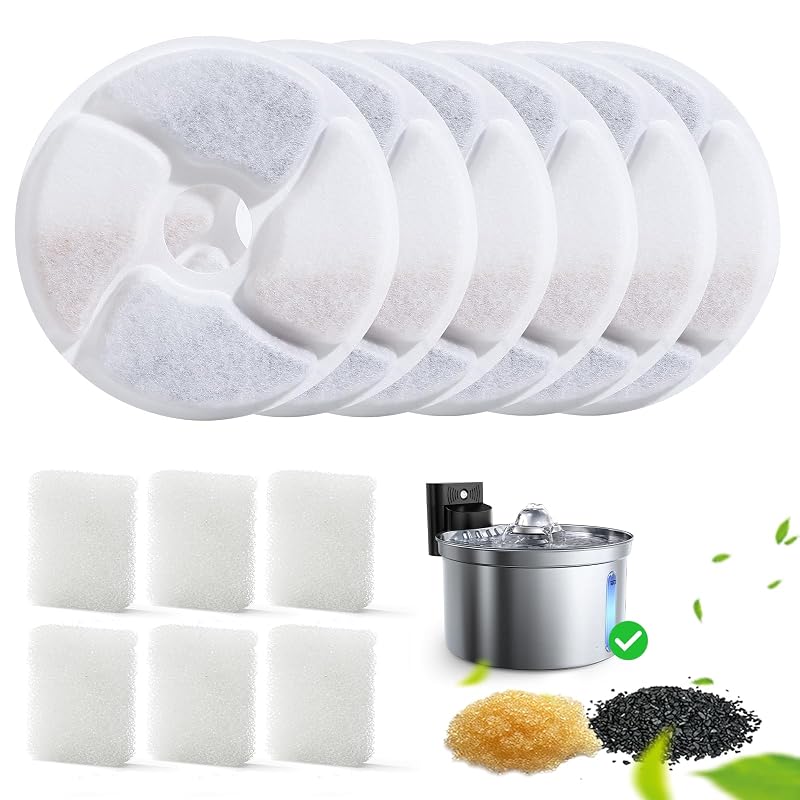 Refil de Filtro e Esponja para Fonte de Água para Gatos FEELNEEDY FN-W19 – Pacote com 6 Filtros e 6 Esponjas