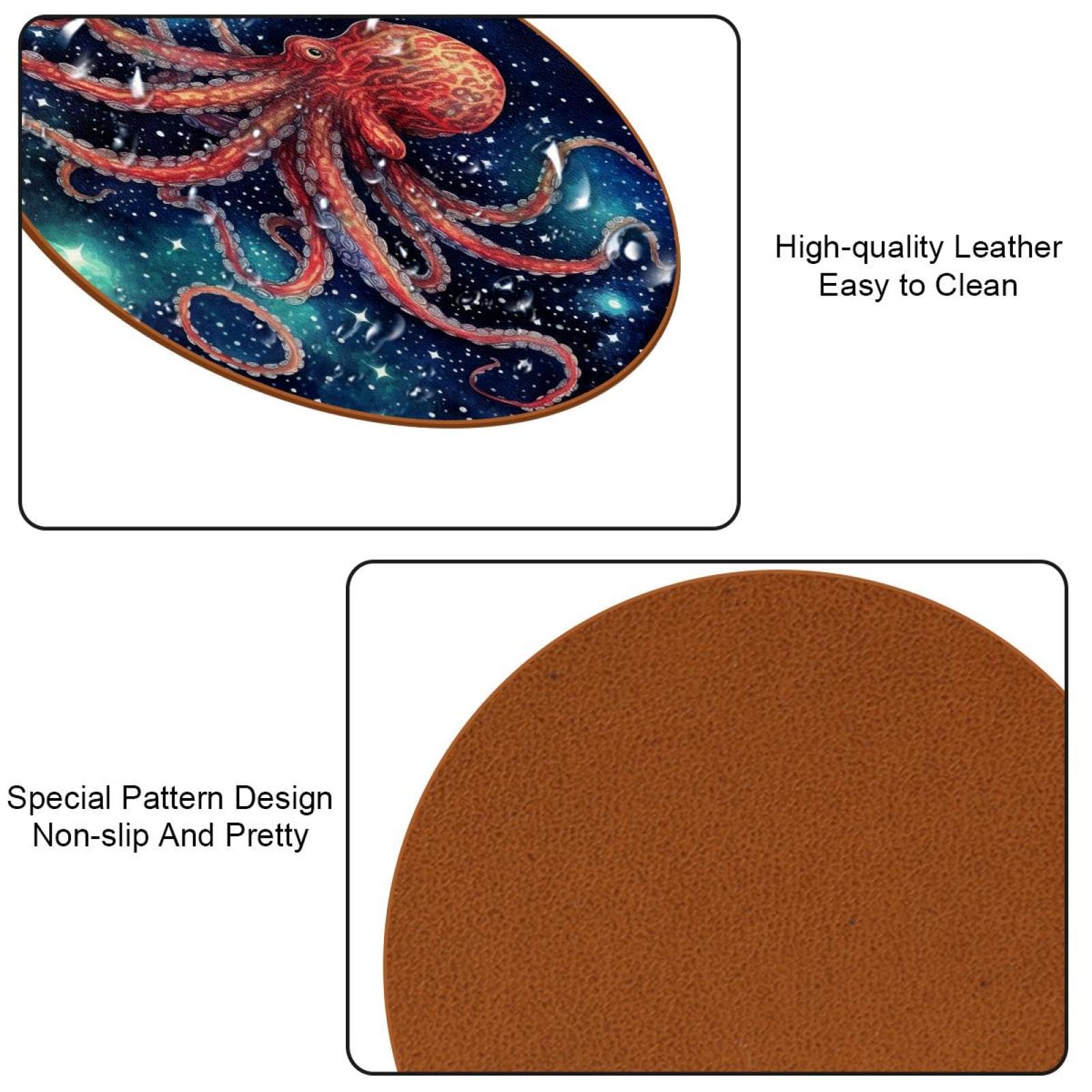 Cartoon-Galaxie-Oktopus-Untersetzer für Getränke, 6 Stück, Tisch-Schutzmatte für Weingläser, Tassen und Tassen, wiederverwendbar im Büro, Küche, Bar, 10,9 cm