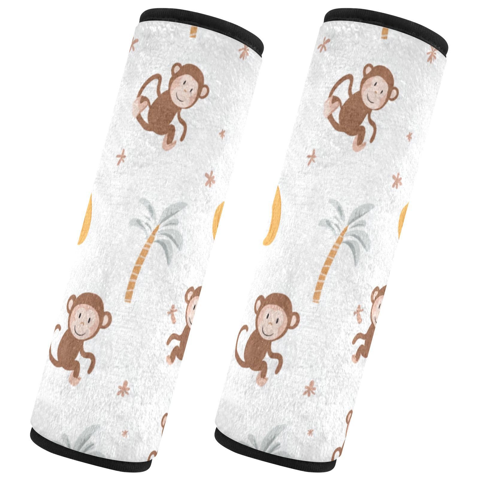 Seat Belt Covers 2 Pack Cute Monkey Car Seat Strap Covers Super Soft Light Brown Car Seat Neck Cover for Boys Girls Adults Babies M
