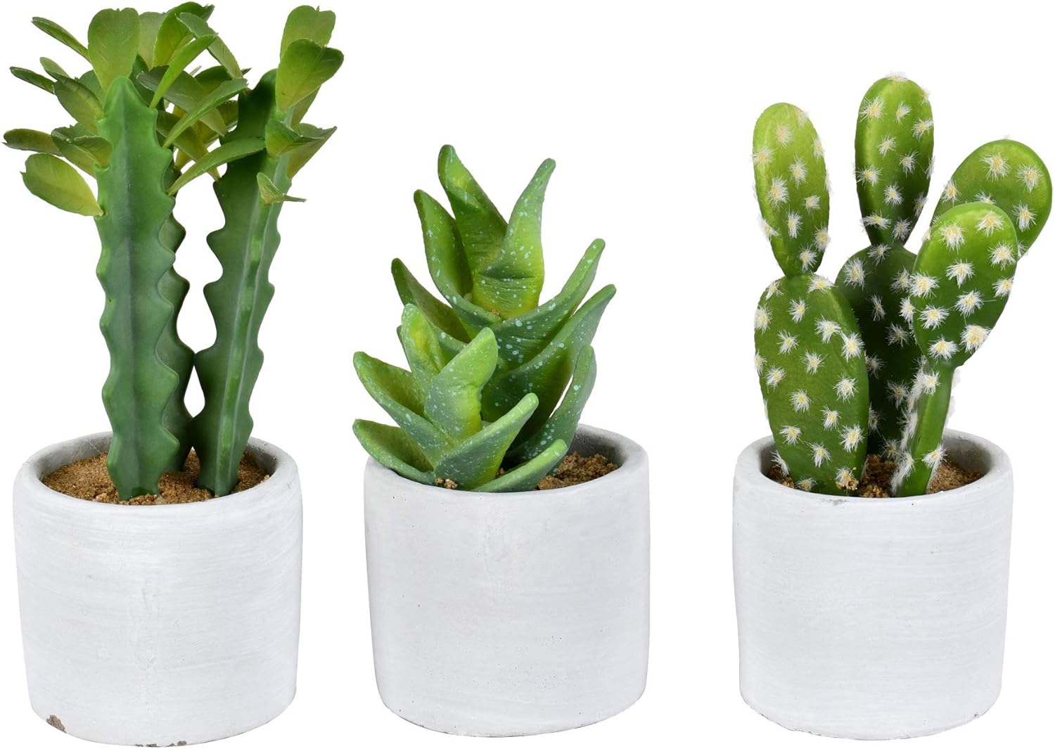 Vickerman Everyday 7" Indoor Assorted Potted Cactus Plants - Pre-Made Potted Cactus - Durable Plastic Plants in Cement Pot - Maintenance Free - 3 per Pack