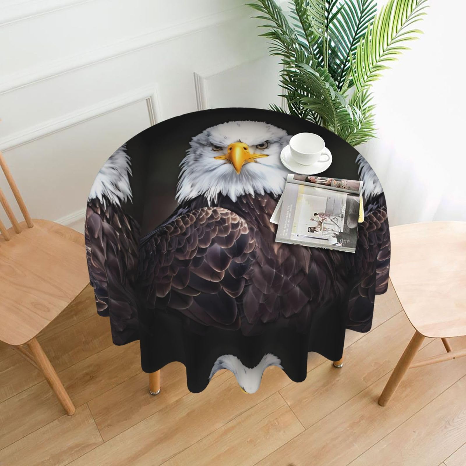 YYHHAOFA White Head Eagle Prints Round Decorative Tablecloth 60in - High-Grade Polyester Throw for Dining Tables, Parties, & Outdoor Events