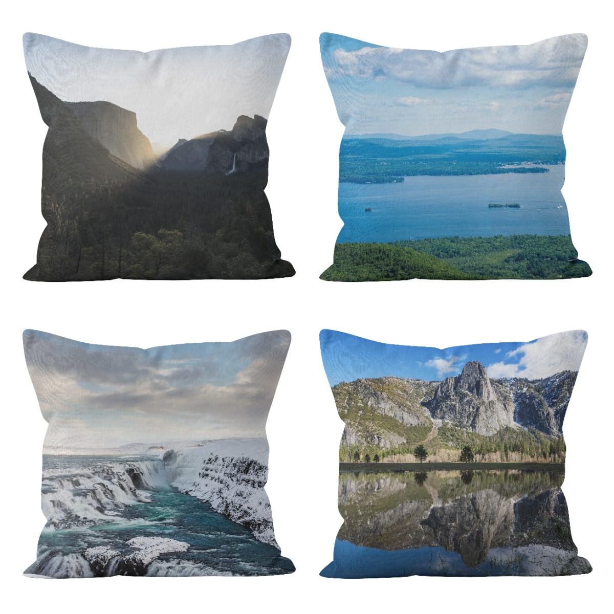 Housse de coussin CEVAN en lin 50x50 cm multicolore motif paysage d'hiver lot de 4