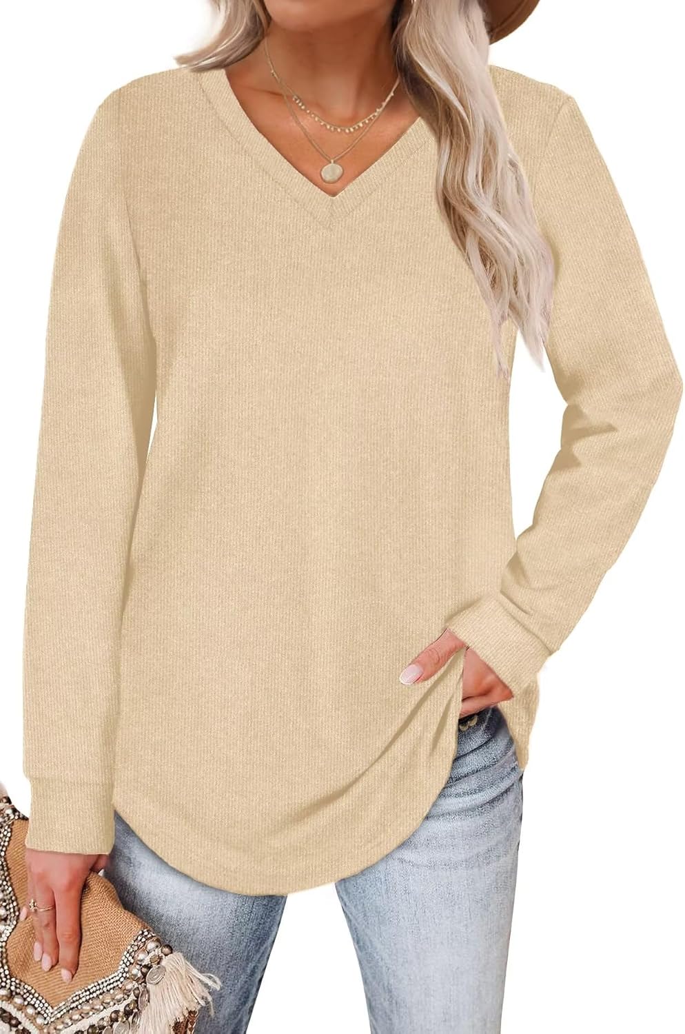 WIHOLL Women's V Neck Long Sleeve Loose Sweater
