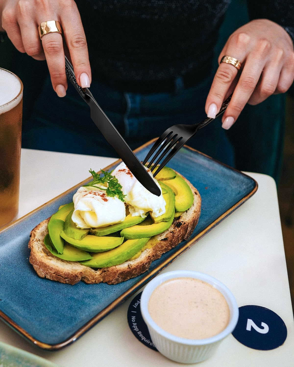 Stapava 40-Piece Black Hammered Silverware Set, Food Grade Stainless Steel Flatware Set for 8, Mirror Polished Tableware Cutlery Set for Home Restaurant and Hotel, Dishwasher Safe Utensils Set