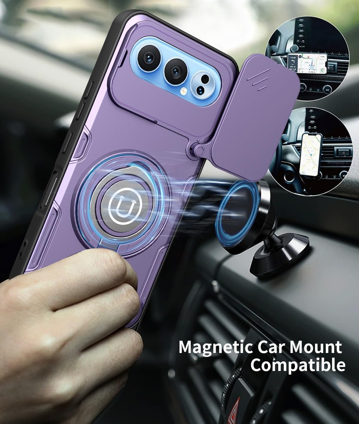 Protective Back Case Cover for Honor 500 Case, Shockproof Phone Cover with Built-in Kickstand & Slide Camera Protector, Heavy Duty Drop Resistant Full Body Protective Case | Purple