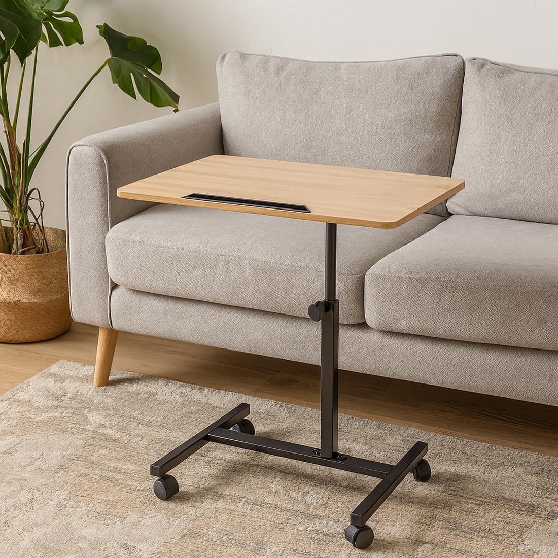 Acomoda Textil - Mesa Auxiliar con Ruedas y Altura Regulable para Uso Diario Ideal para Trabajo Estudio Comidas o Apoyo Multifuncional en Dormitorio Salon Cocina y Hogar 40x60x59-89 cm. (Negro)