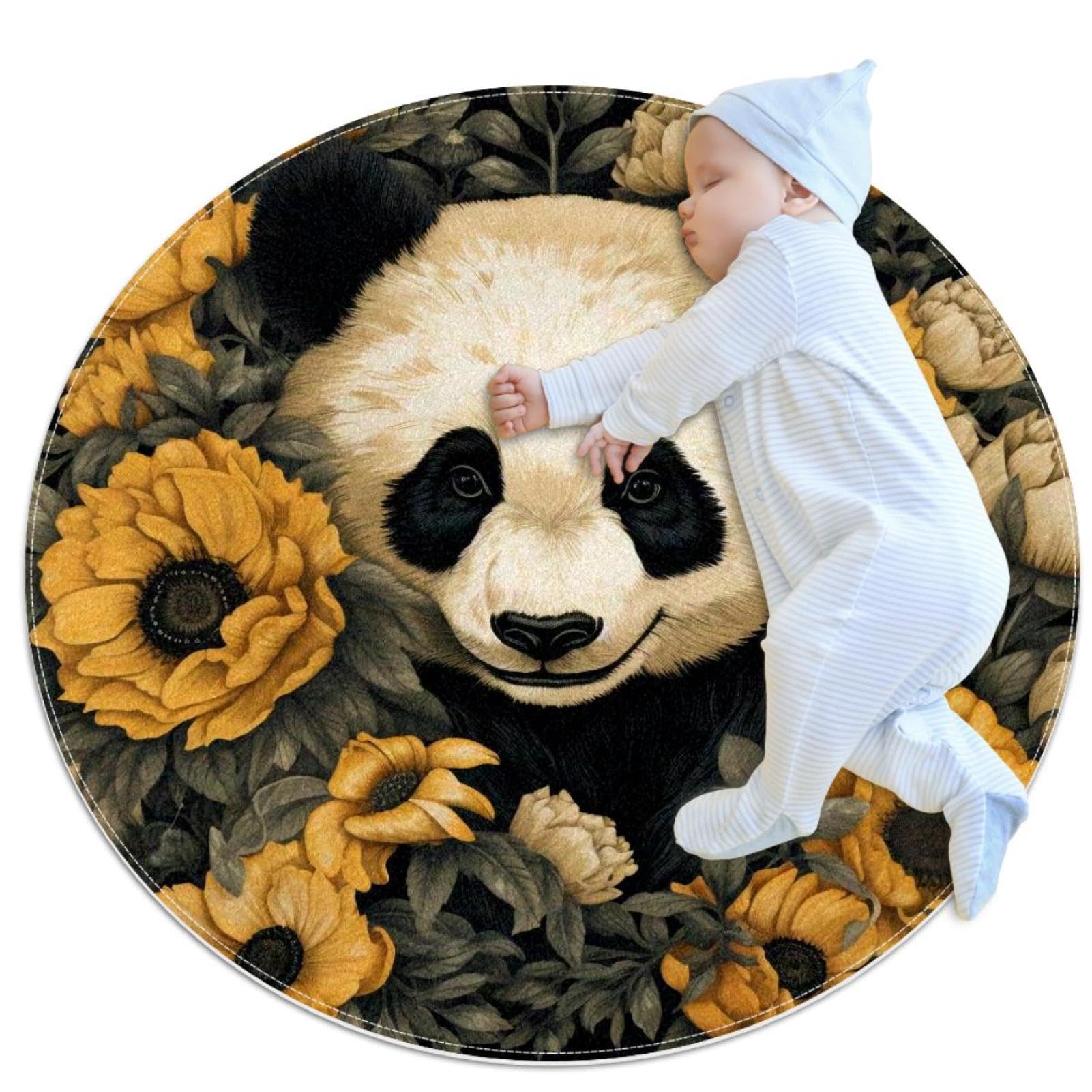 Tapis antidérapant panda rond 1m pour sol de salle de bain sécurisé