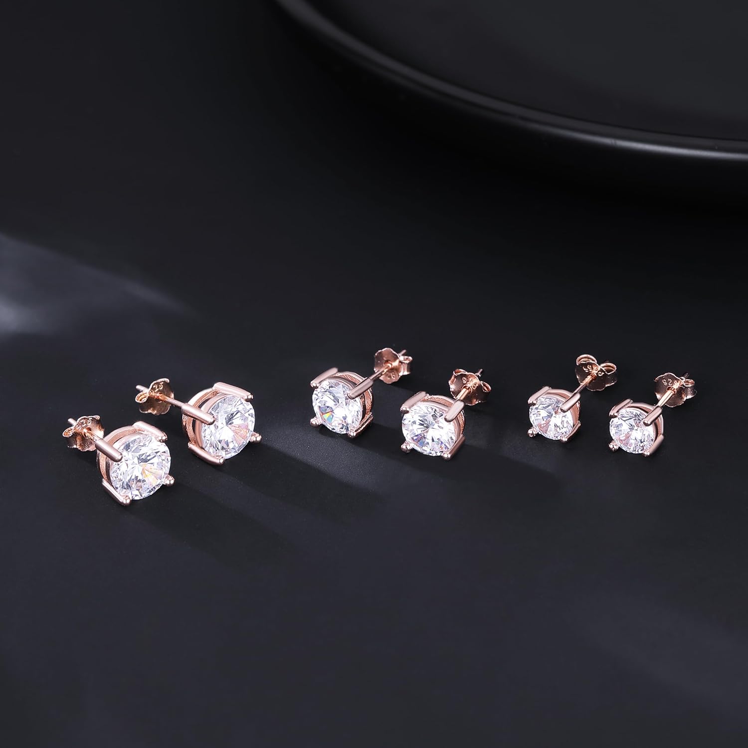 Reffeer Solid 925 Sterling Silver 3 Pairs Cubic Zirconia Earrings Studs for Women Teen Girls CZ Stud Earrings Hypoallergenic