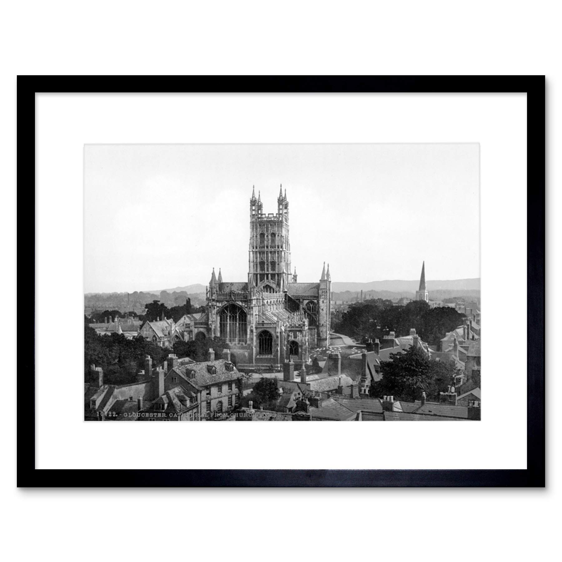 Wee Blue Coo Gloucester Cathedral From Church Tower England Old BW Framed Wall Art Print