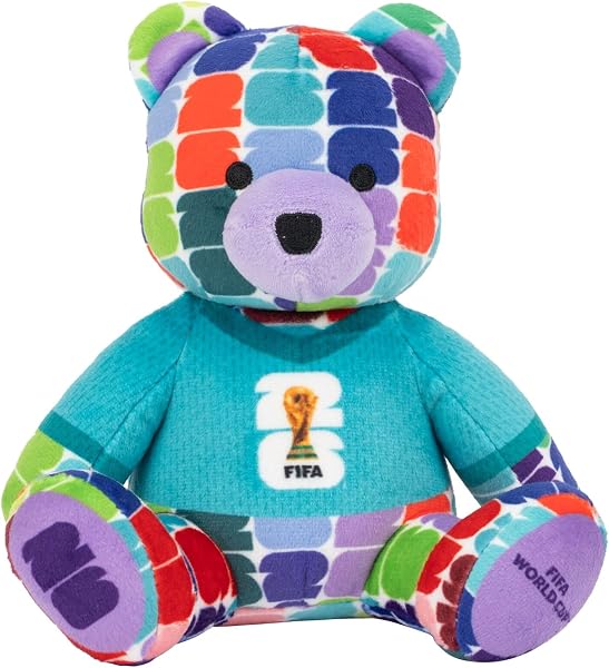 FIFA World Cup 26 6-Inch Colourful Football Bear Plush - Official 2026 World Cup Collectible with FIFA Trophy Logo Tee - Ages 3+ - 1