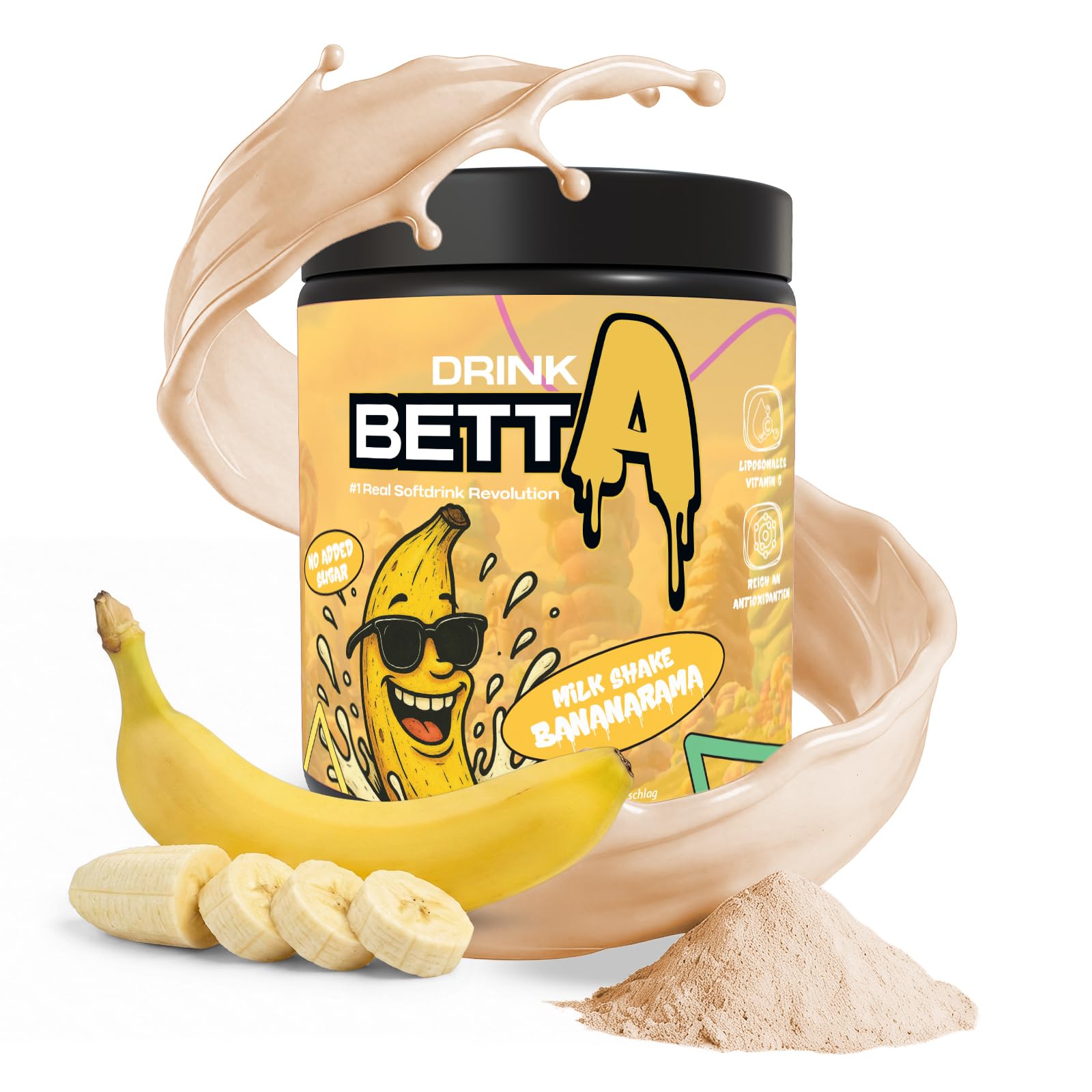 Drink Betta Milk Shake Bananarama - zuckerfreies Getränkepulver für Bananen-Milchshake - 50 Portionen - extra cremig, kalorienarm & mit liposomalem Vitamin C - 350 g