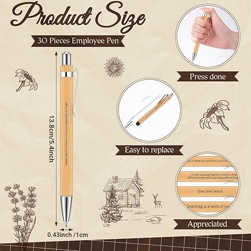 Miniatura 3 de Ctosree Juego de regalo de agradecimiento al profesor, bolígrafo motivacional de bambú, cuaderno en espiral, bolígrafos inspiradores para