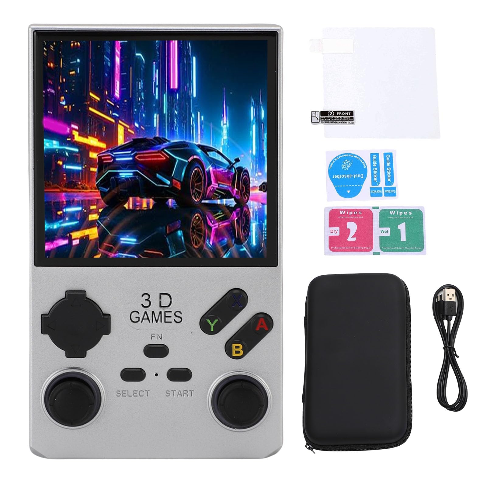 Goshyda Handheld -Spiel, Tragbare Retro -Gaming -Konsole mit RGB -Farben, die in 256 GB Speicherkarte 45 Emulatoren Eingebaut Sind, 4.0 Im HD -Bildschirm Video Player (SILVER)