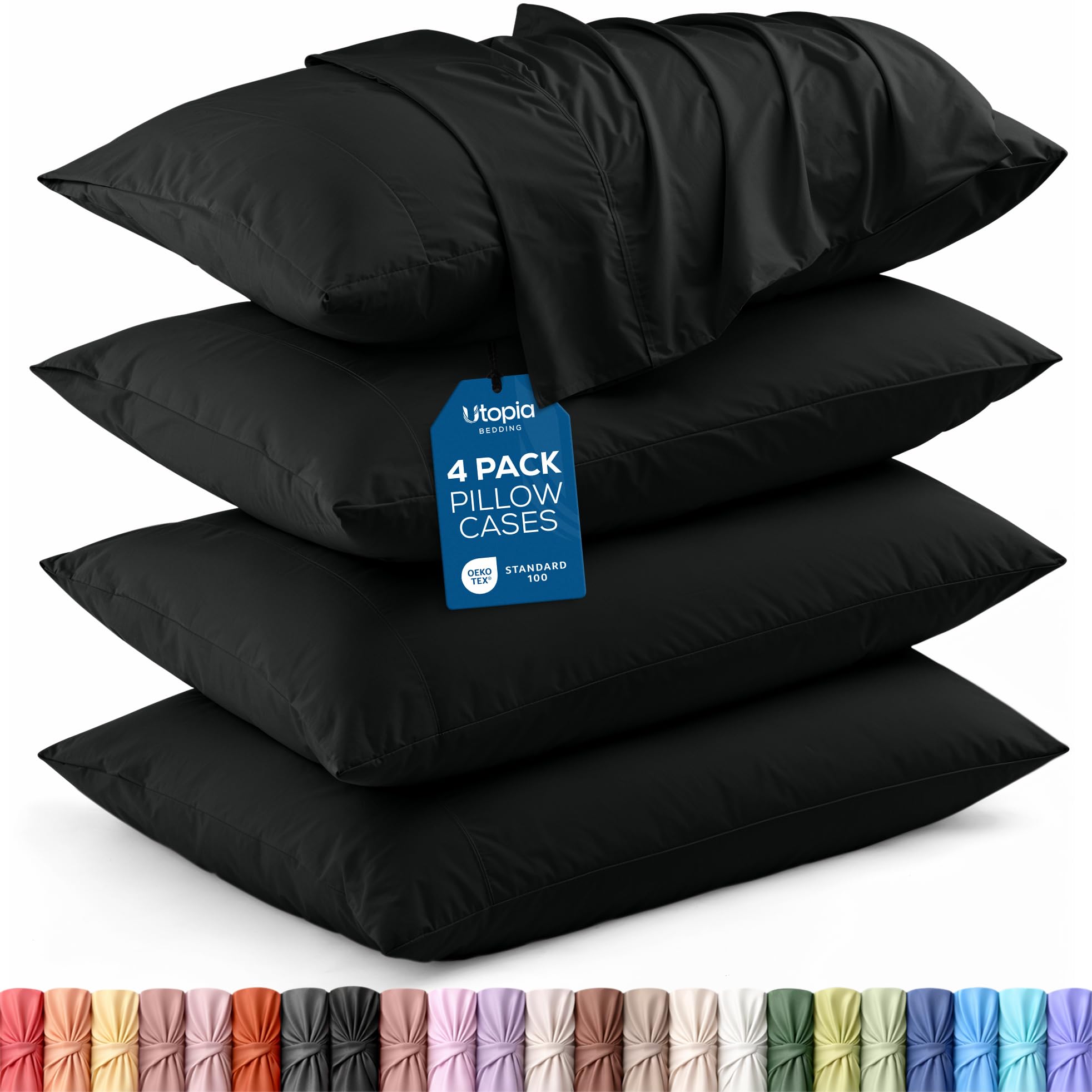 Utopia Bedding King Pillow Cases - Pack of 4 - Envelope Closure - Soft Brushed Microfiber Fabric - Shrinkage and Fade Resistant Pillow Covers King Size 20 X 40 Inches (Black) — image 1