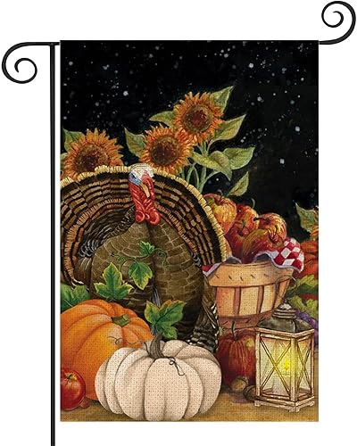 Easternproject Bandera de jardín de pavo de Acción de Gracias de 12.5 x 18 pulgadas, vertical, doble cara, cosecha de otoño, calabaza, girasol, hoja